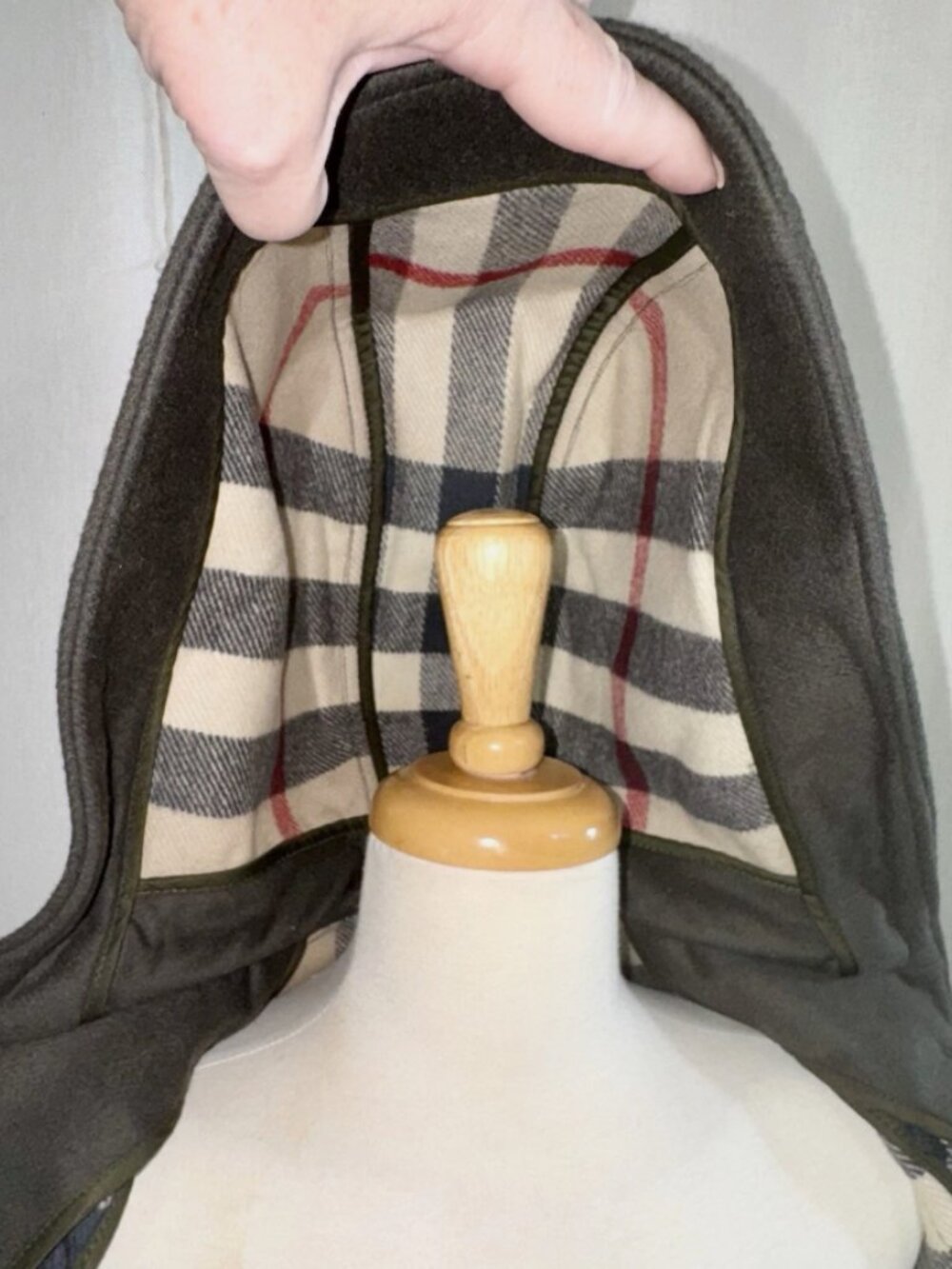 Burberry Olive Hooded Wool Toggle Pea Coat with Check Hood Lining - Picture 16 of 16